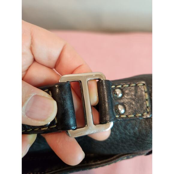 Vintage Fossil Black Genuine Leather Handbag 10x10 Purse , can add strap - Picture 7 of 13